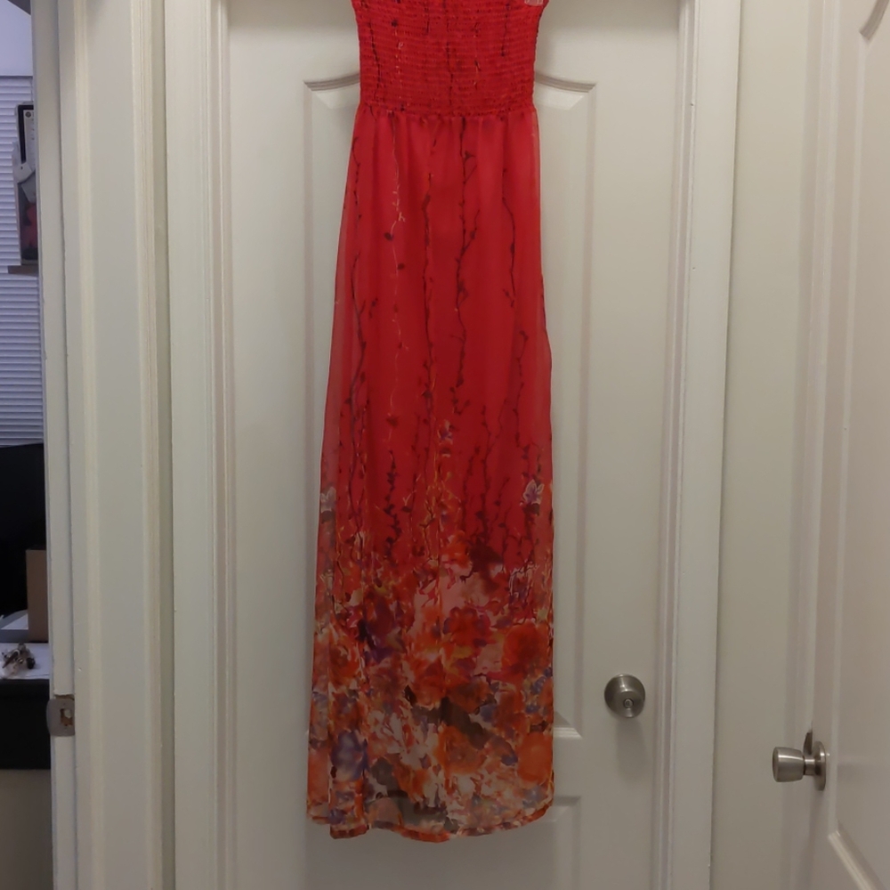 Pink floral long dress